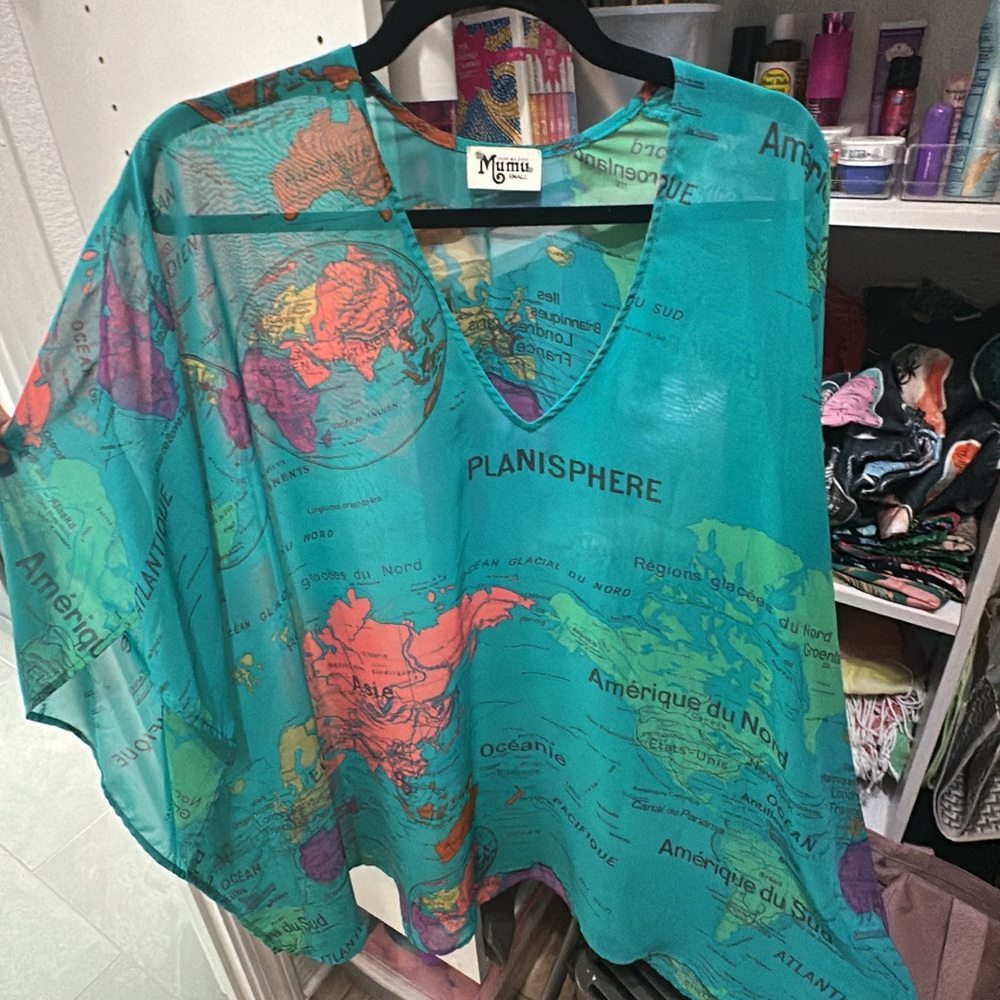 Show Me Your MuMu Teal Map Print Blouse